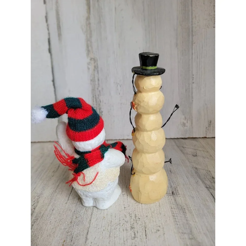 Let‎ it snow Snowman set figure glitter vintage home decor xmas